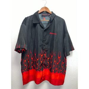 Vintage Snap On Button Up Shirt Flames Flaming Short Sleeve Car Tee XL